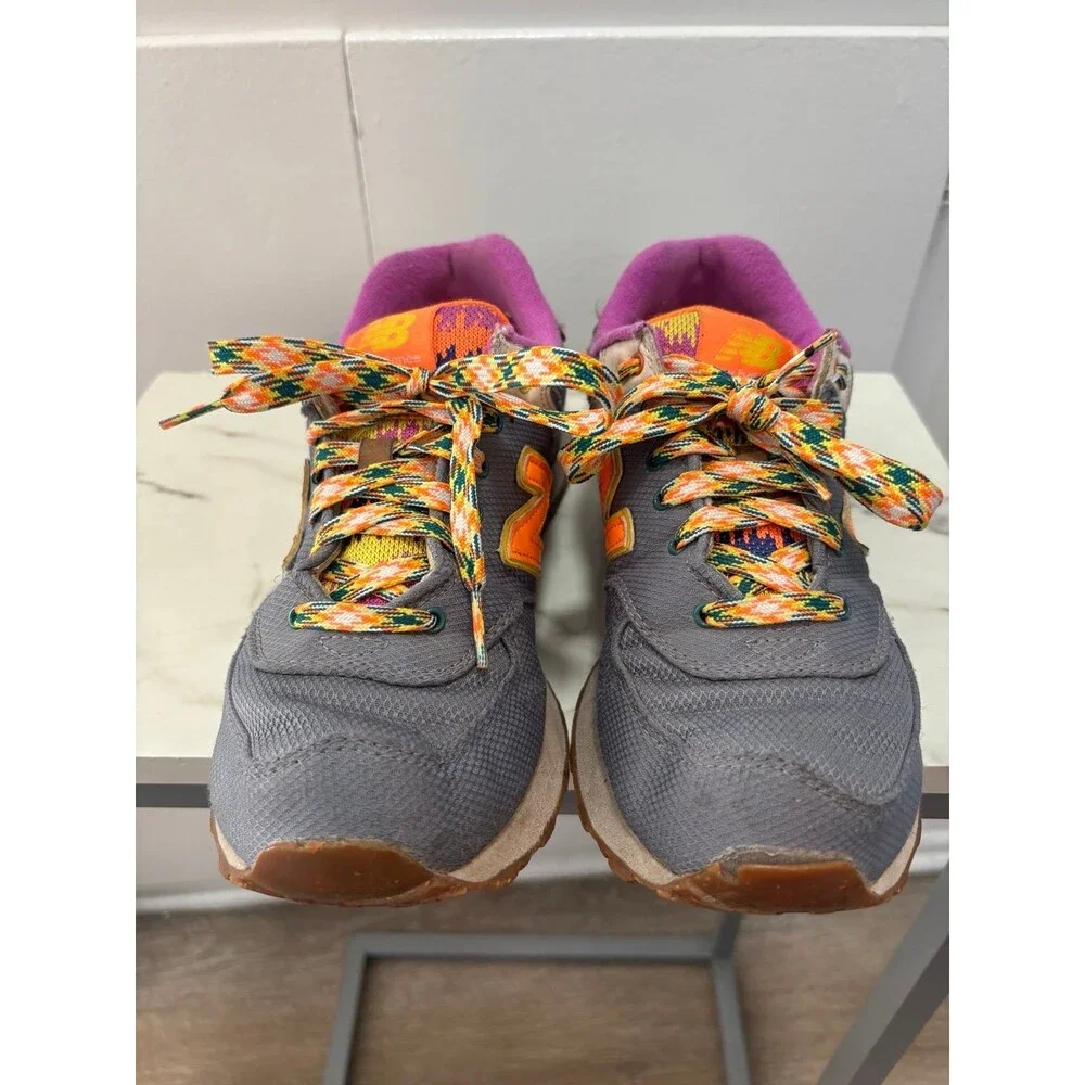 New Balance 574 Grey Orange Sneakers Mens Size 7.5 Athletic Running Shoes
